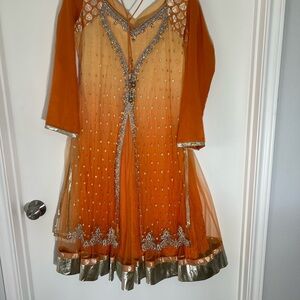 Elegant Orange and Gold Women's Indian Dress
